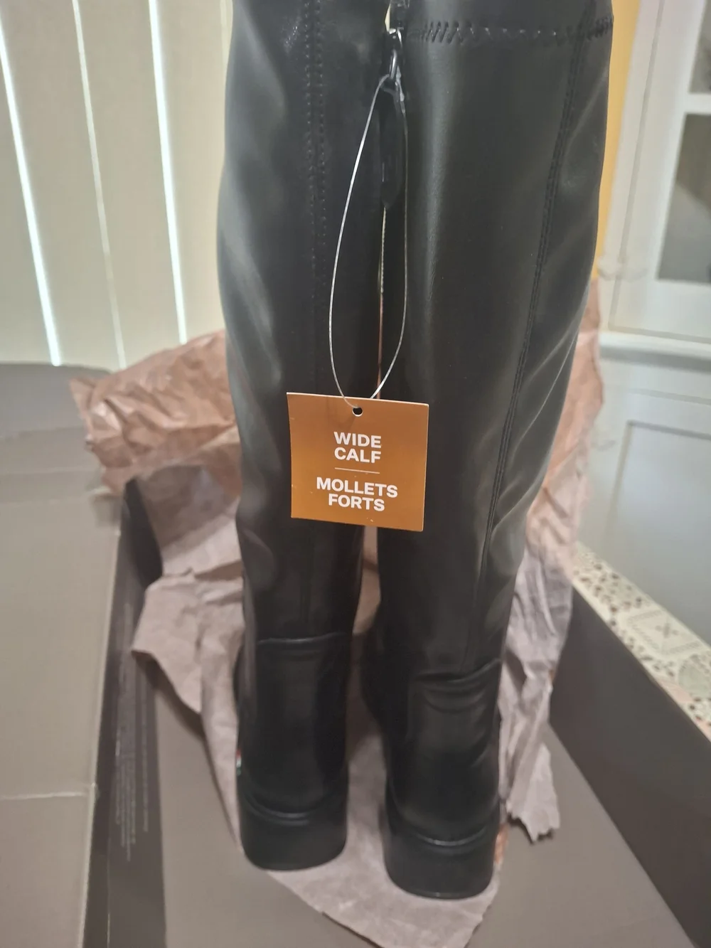 Franco Sarto L-Giselle Black Leather Knee-High Boots Wide Calf.
